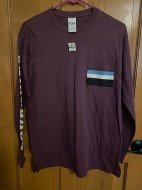 PINK Victoria's Secret Plum Long-Sleeve Tee with Striped Pocket
